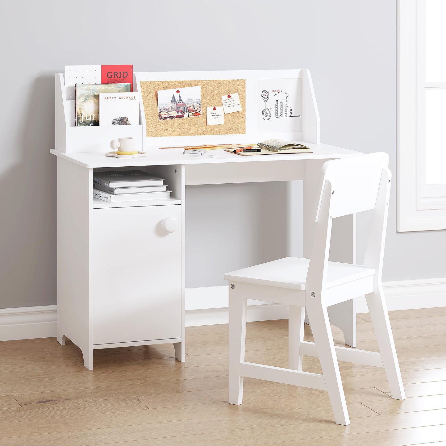 Kids Study Desk and Chair Set with Hutch