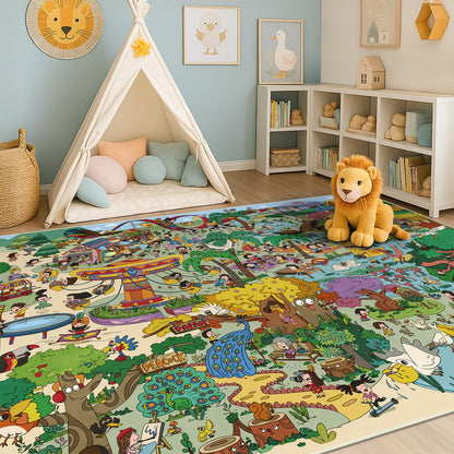 Washable Kids Play Rug with Colorful Map Design