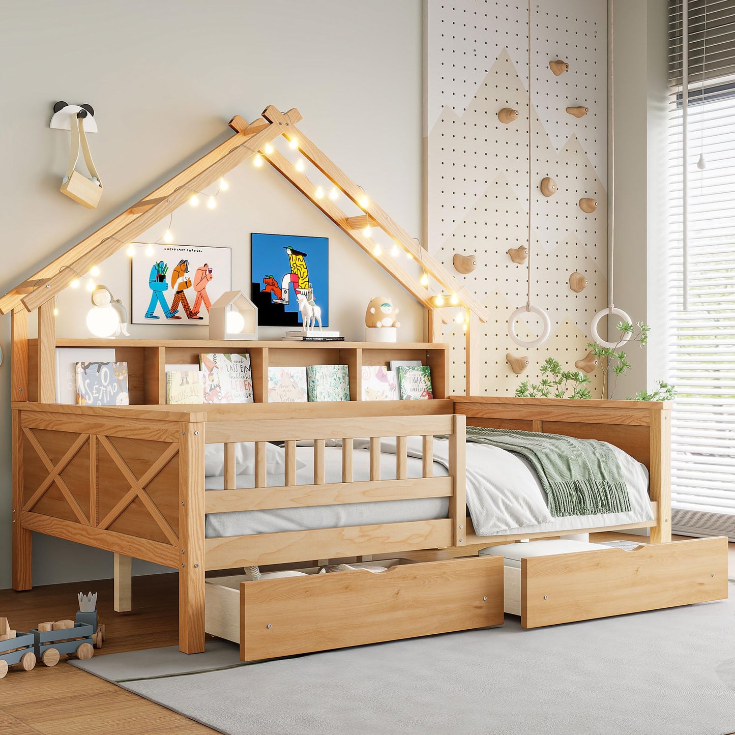 Boucle Upholstered Platform Bed with Headboard