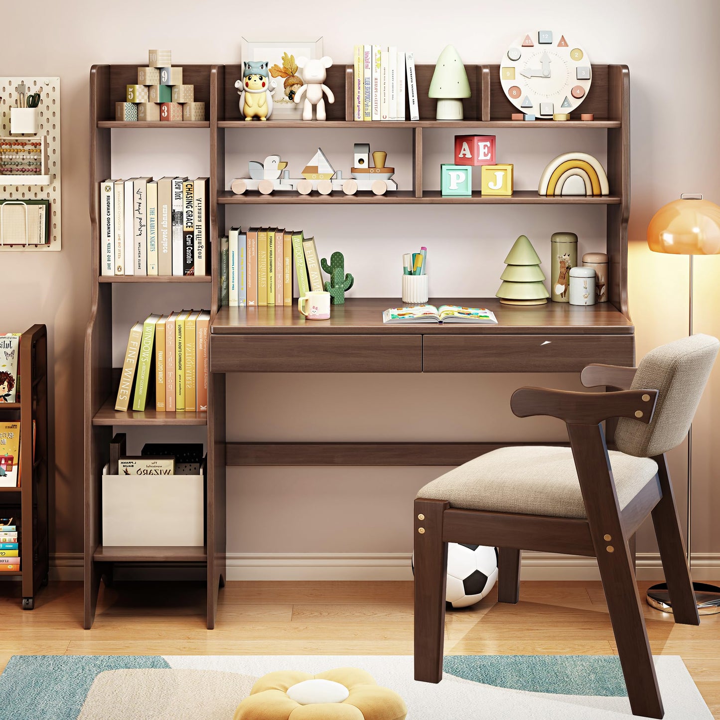 Kids Study Desk and Chair Set with Bookshelf
