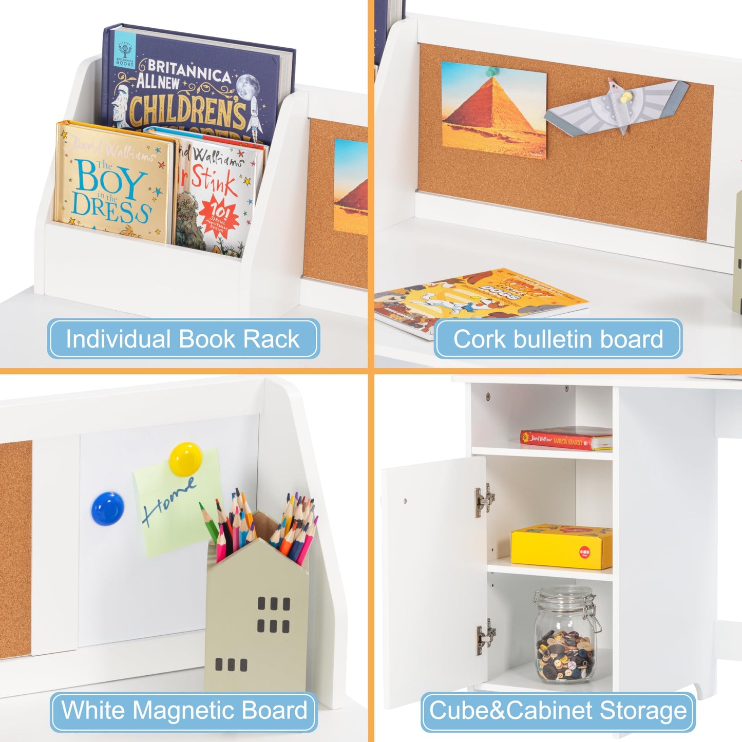 Kids Study Desk and Chair Set with Hutch