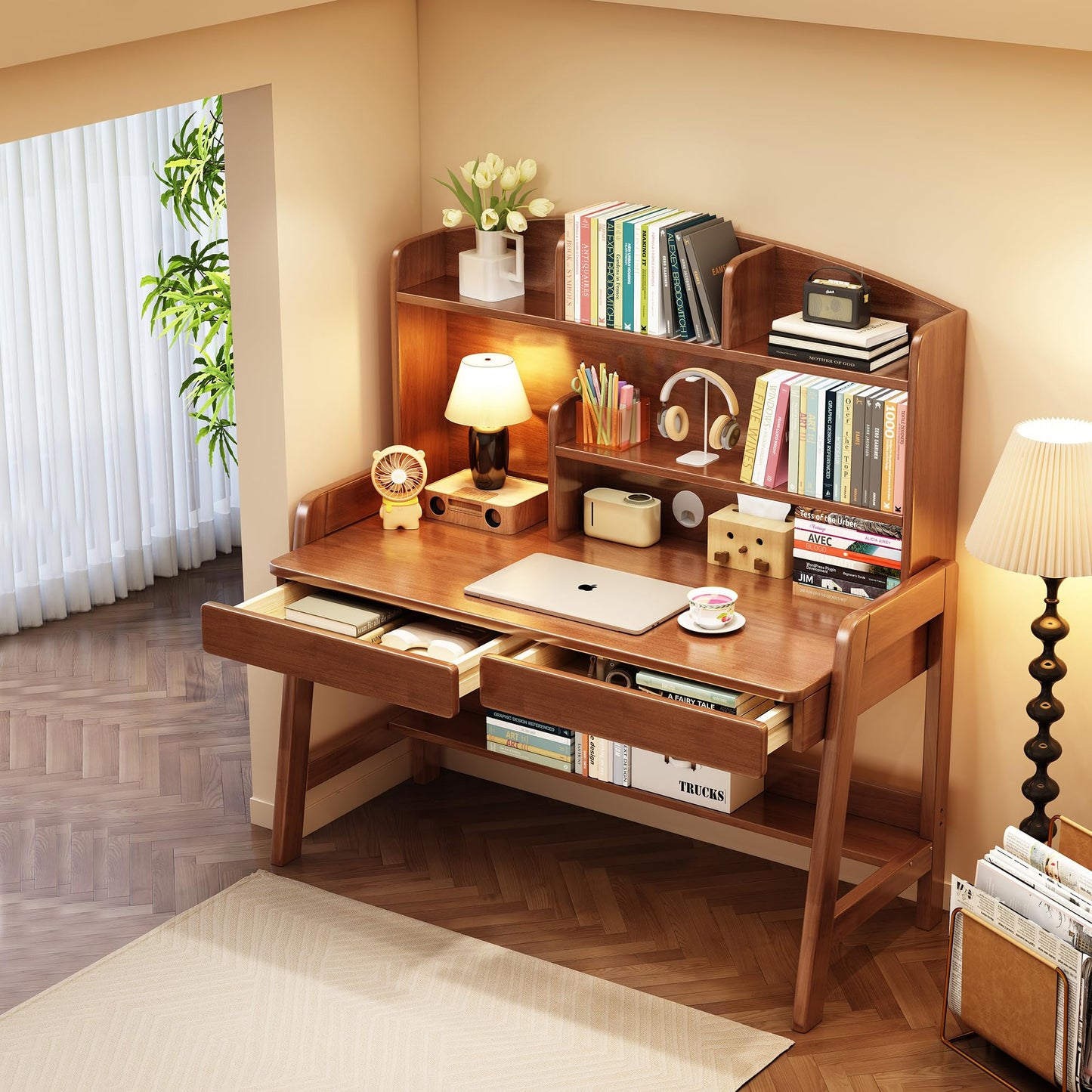 Kids Study Desk with Bookshelf and Drawers