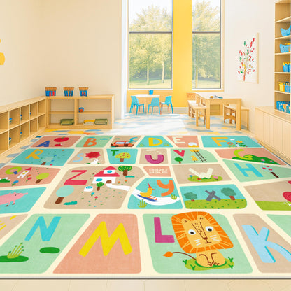 Washable Kids Play Rug with Colorful Map Design