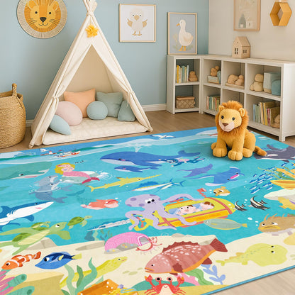 Washable Kids Play Rug with Colorful Map Design