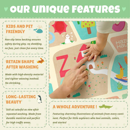 Washable Kids Play Rug with Colorful Map Design