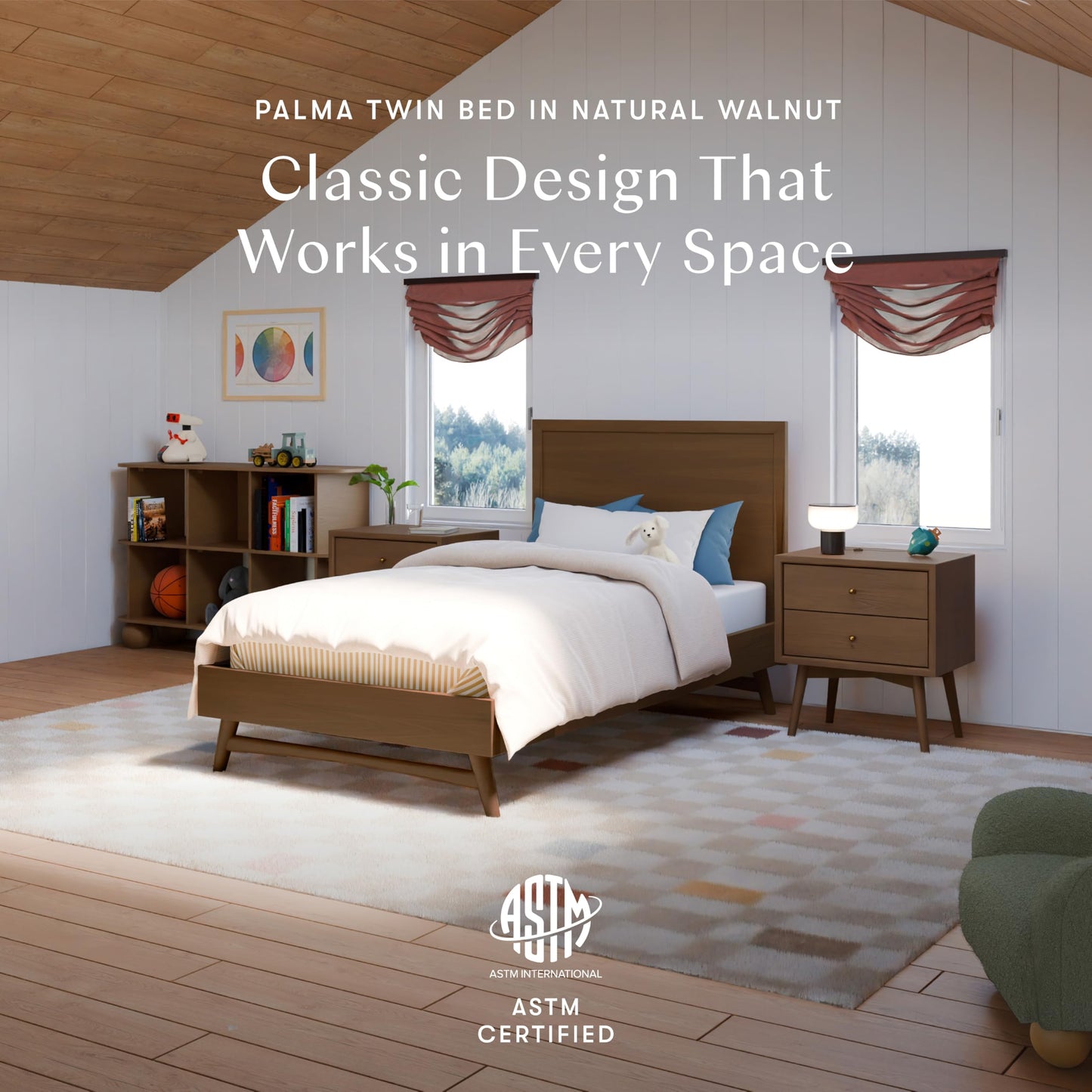 Solid Wood Twin Bed Frame with Headboard