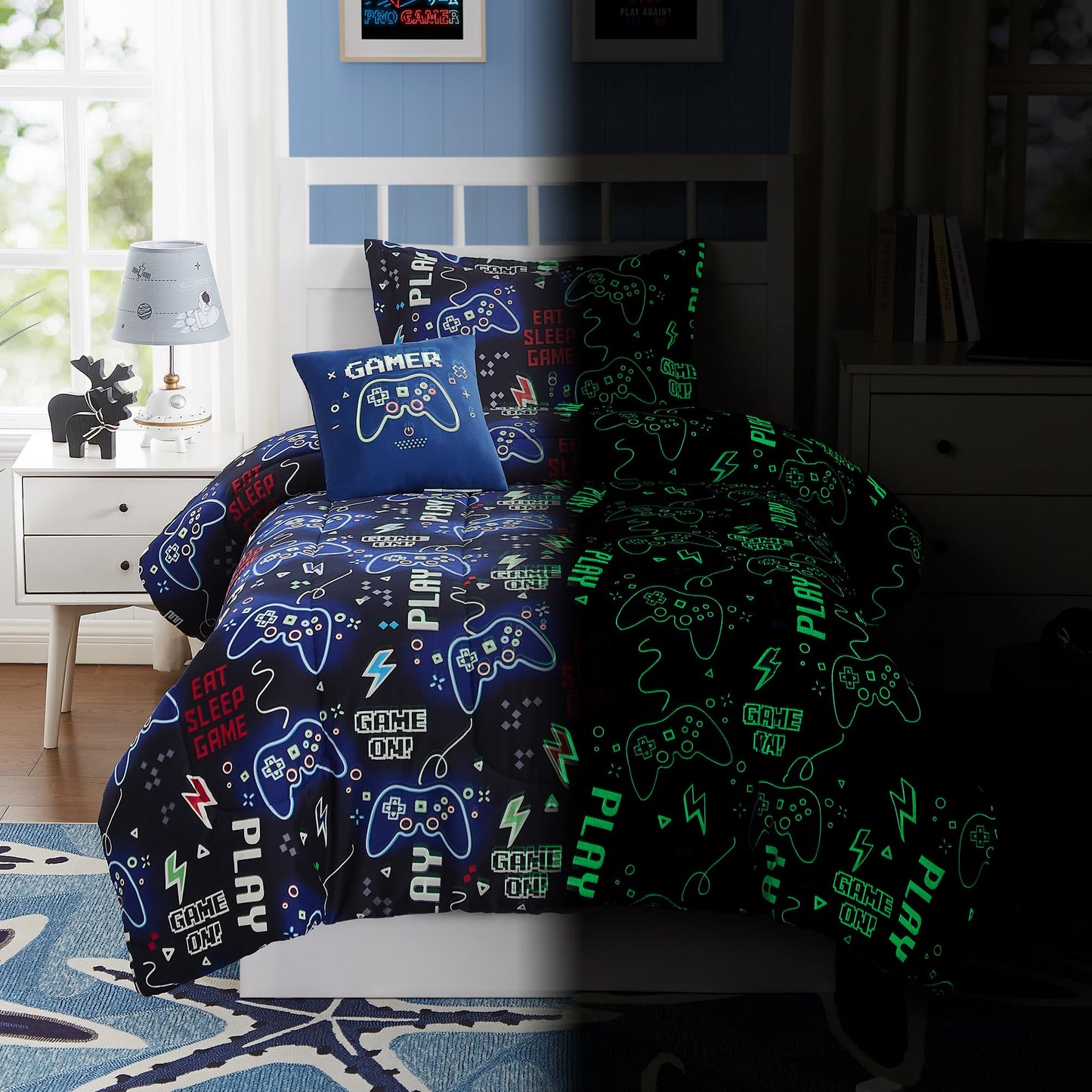 Glow-in-the-Dark Space Comforter Bedding Set