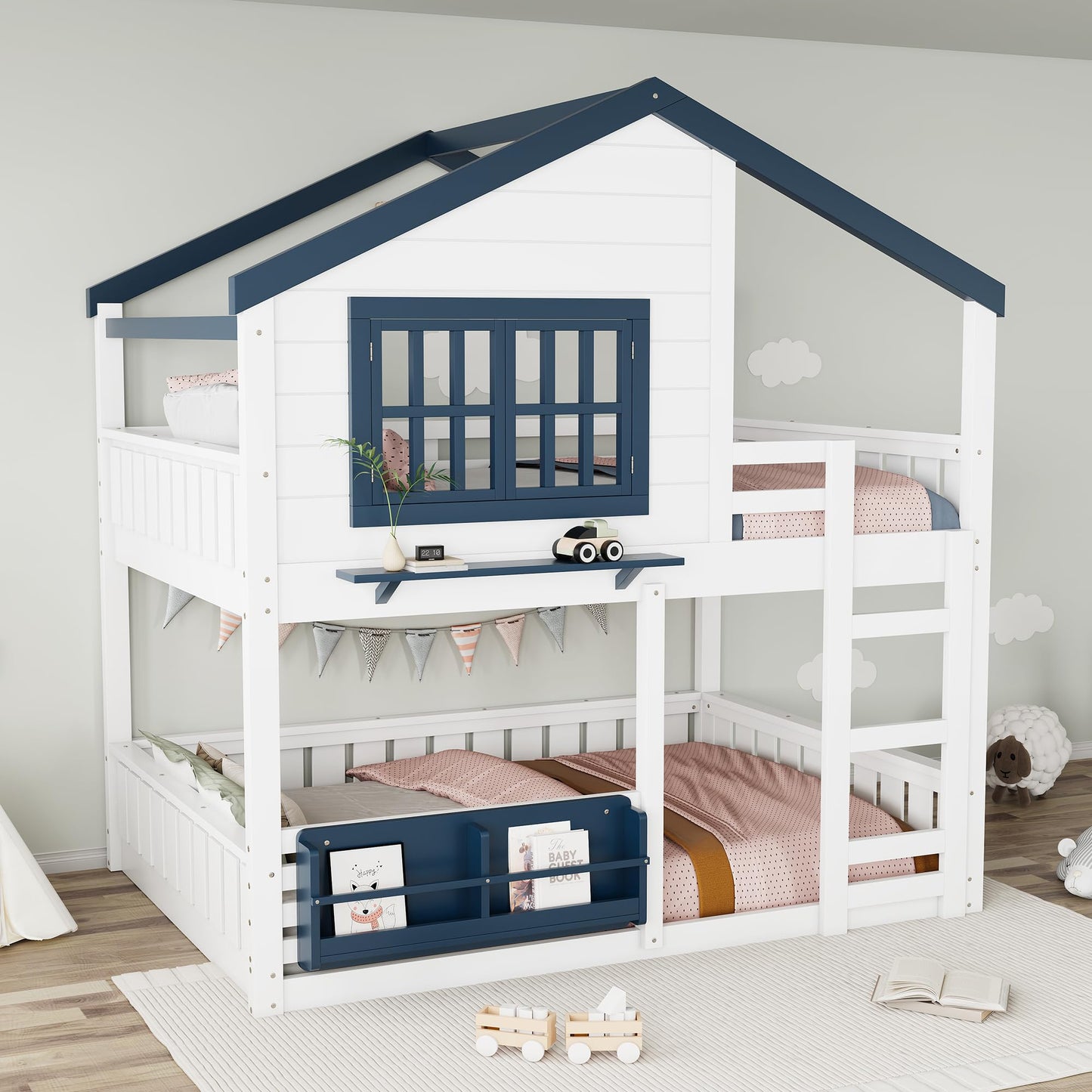 Twin House Bunk Bed with Storage Box