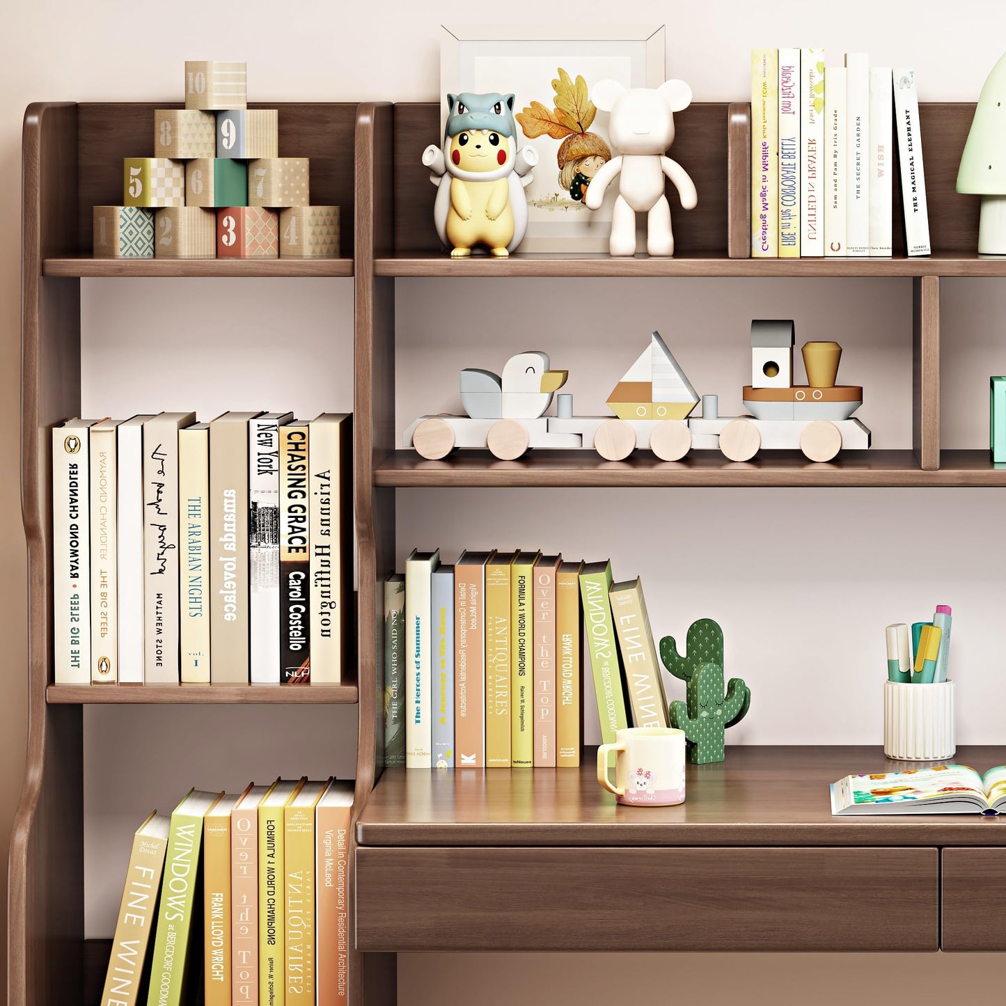 Kids Study Desk and Chair Set with Bookshelf