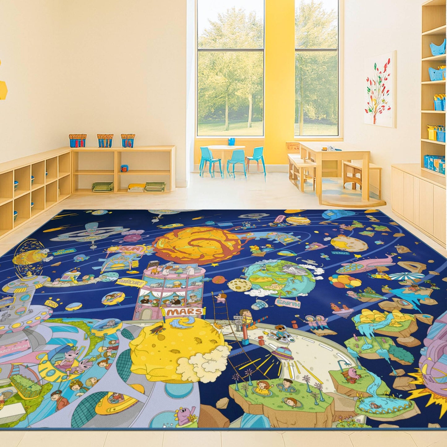 Washable Kids Play Rug with Colorful Map Design