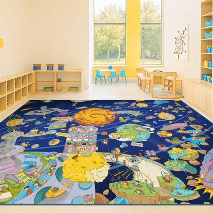 Washable Kids Play Rug with Colorful Map Design