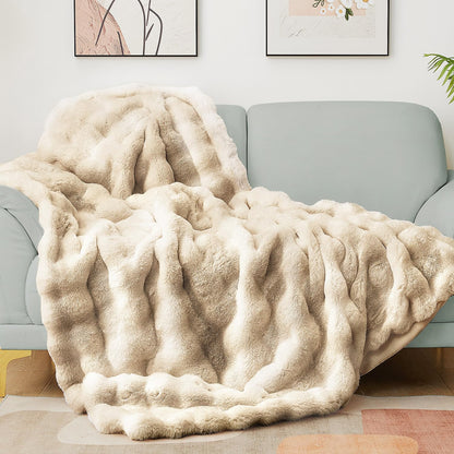 Luxury Faux Fur Bubble Blanket for Bed & Couch
