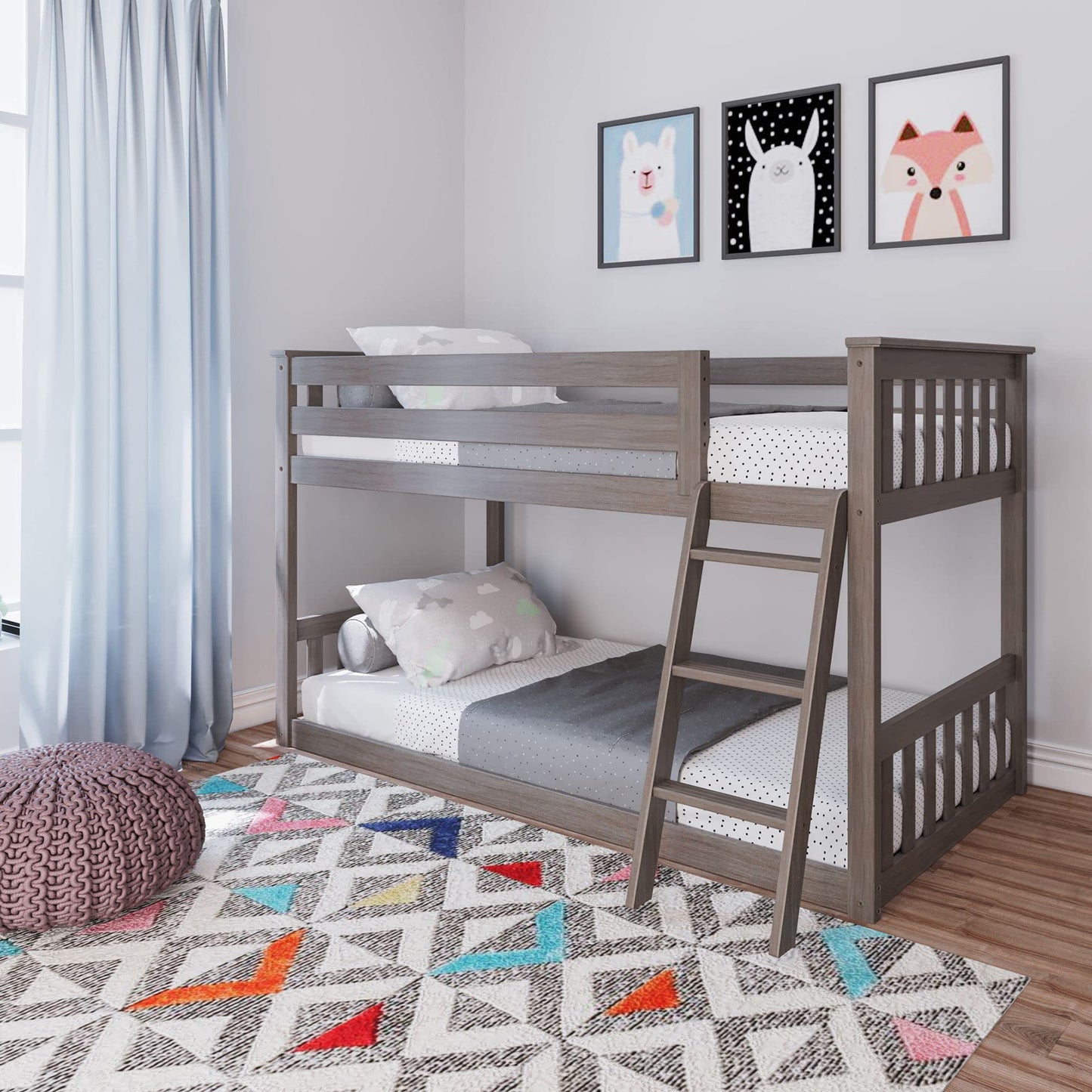 Twin Over Full Low Bunk Bed with Slide