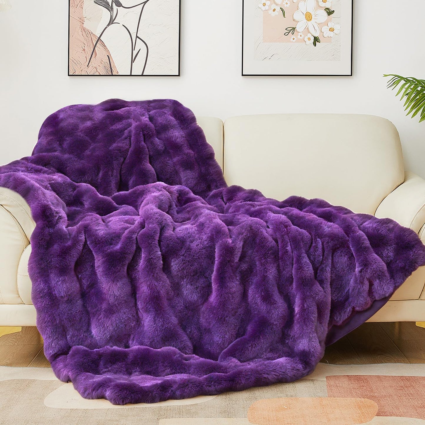 Luxury Faux Fur Bubble Blanket for Bed & Couch