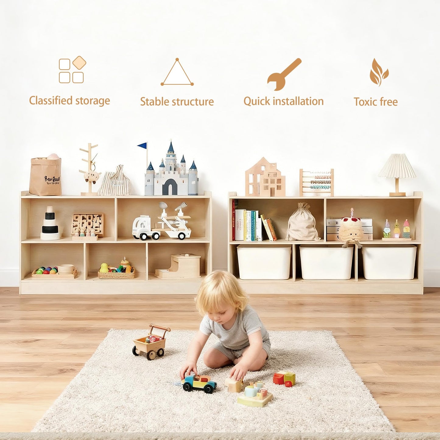 Leeshyah 5-Section Wooden Toy Shelf for Kids
