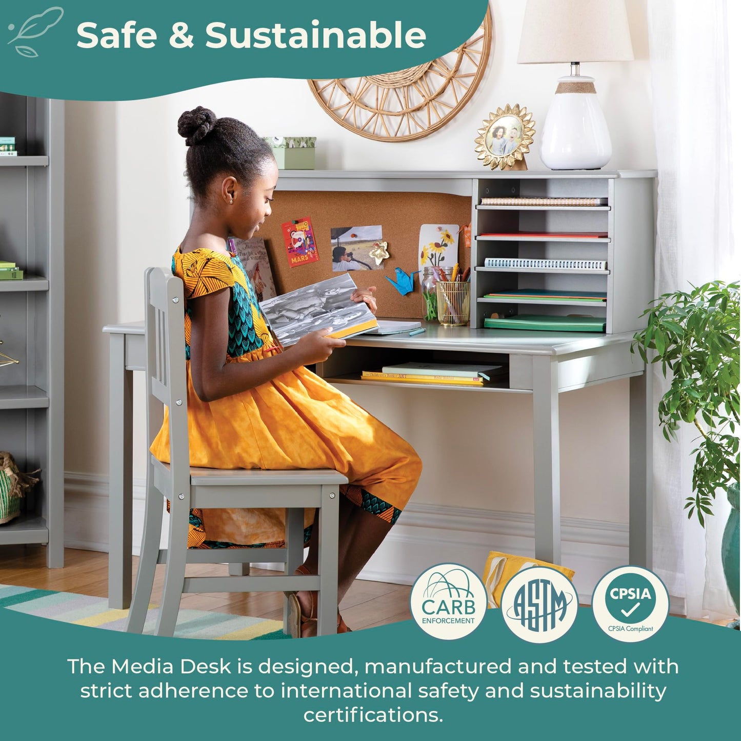Kids Study Desk and Chair Set with Storage