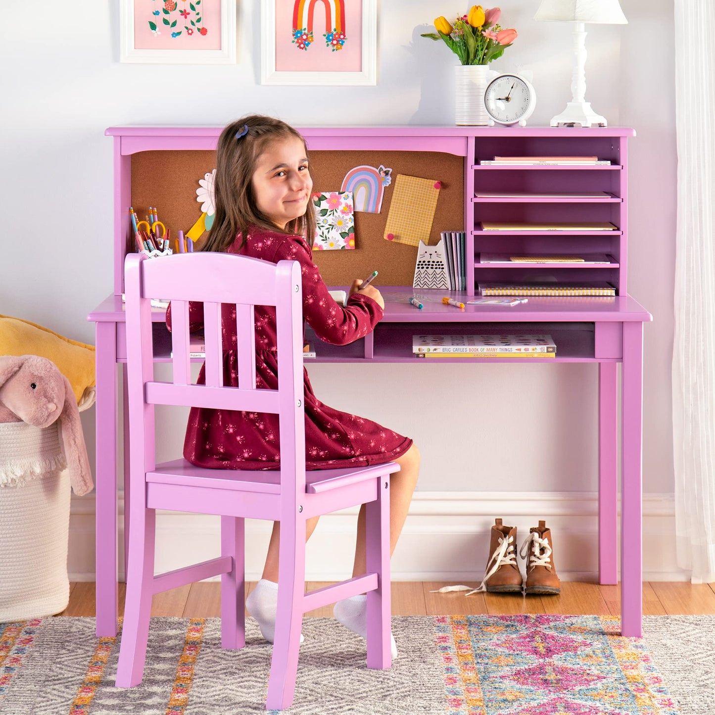 Kids Study Desk and Chair Set with Storage