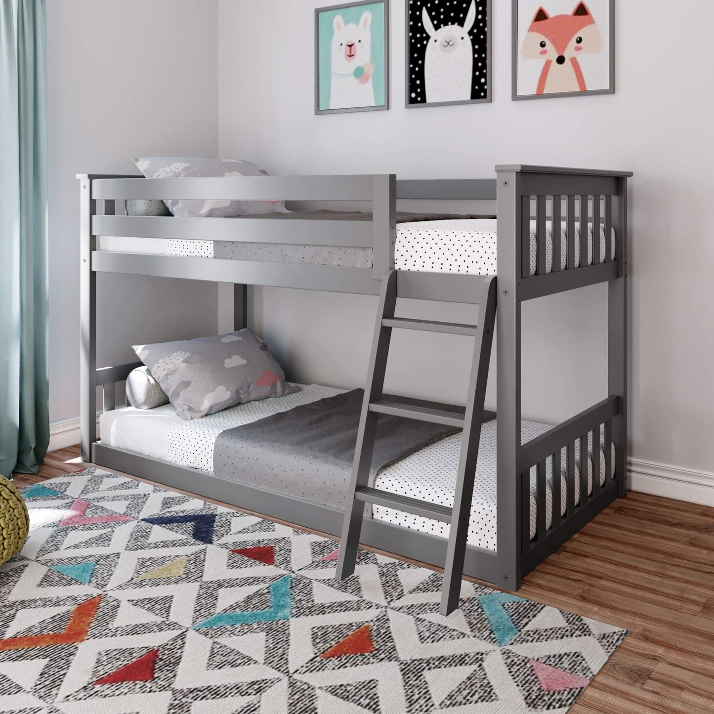 Twin Over Full Low Bunk Bed with Slide