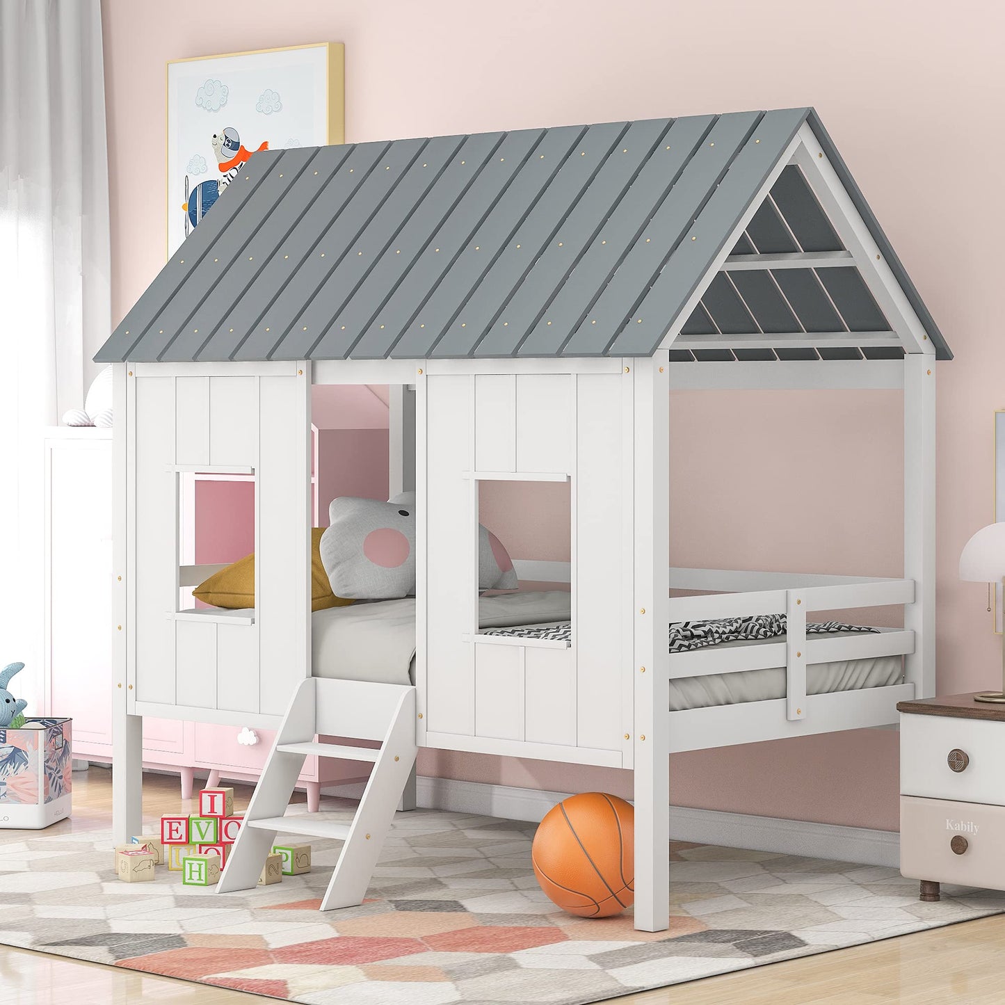 House Bed with Sofa, Storage Drawers and Shelves