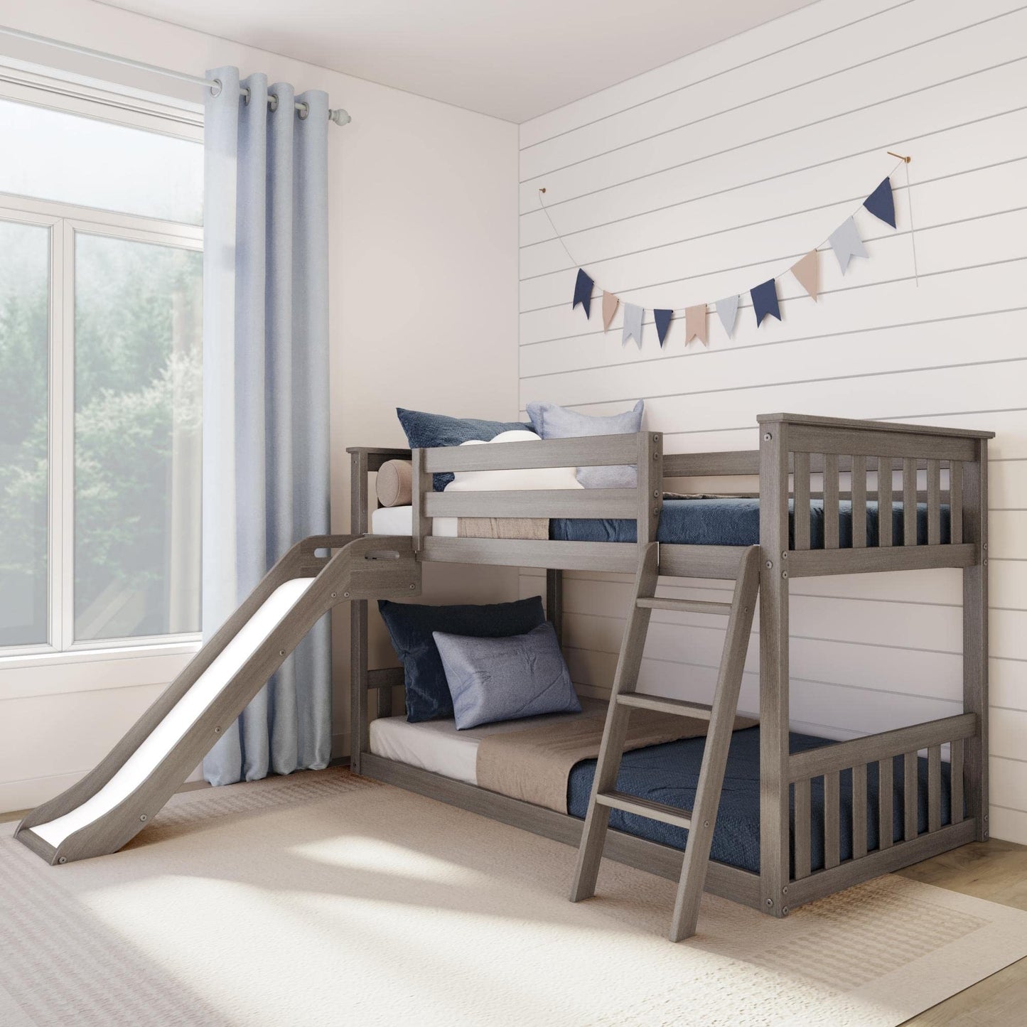 Twin Over Full Low Bunk Bed with Slide