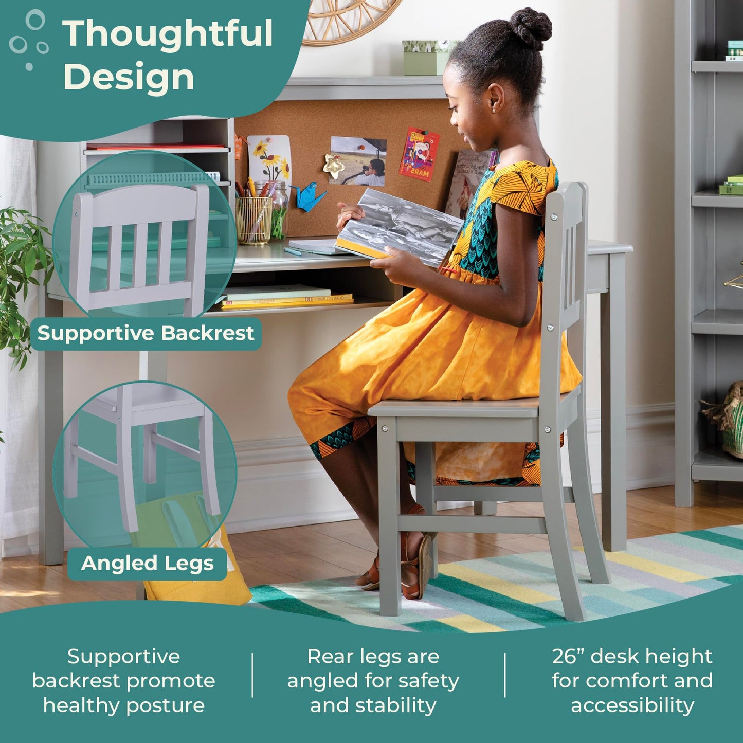Kids Study Desk and Chair Set with Storage
