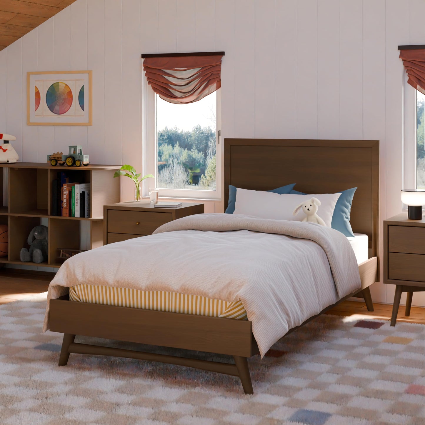Solid Wood Twin Bed Frame with Headboard