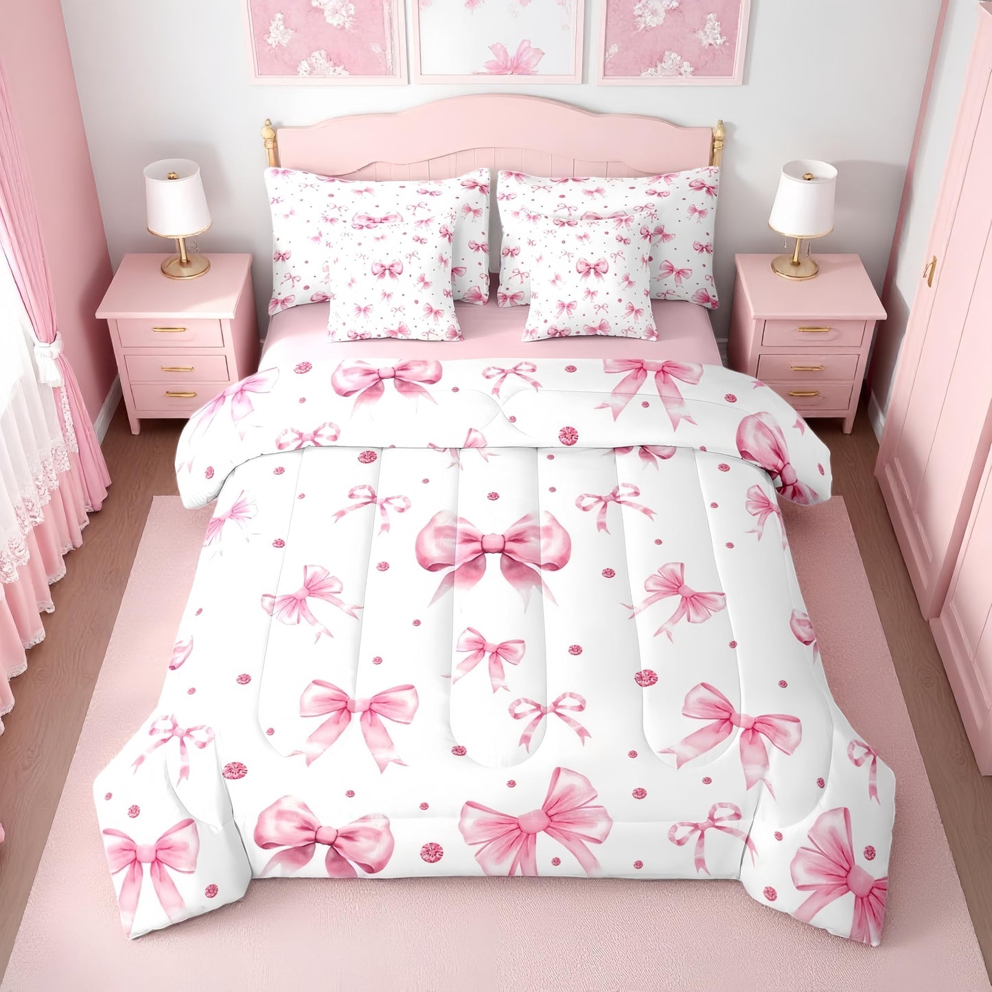 Pink Bow Bedding Set for Girls and Kids