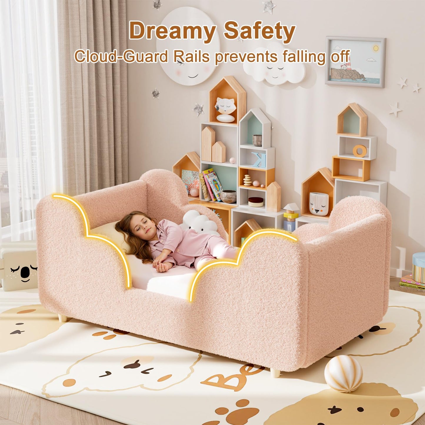 Upholstered Toddler Bed with Safety Guardrails