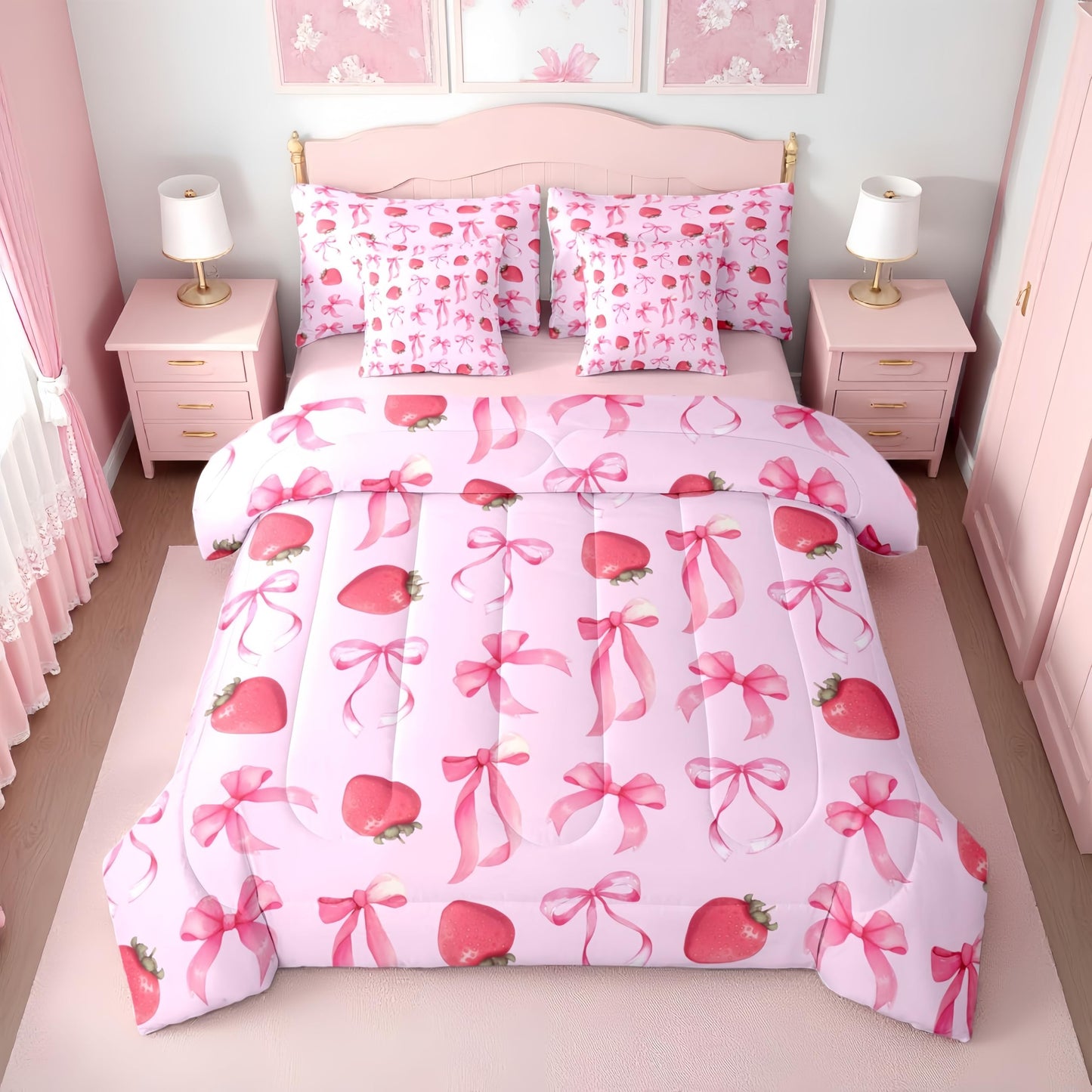 Pink Bow Bedding Set for Girls and Kids