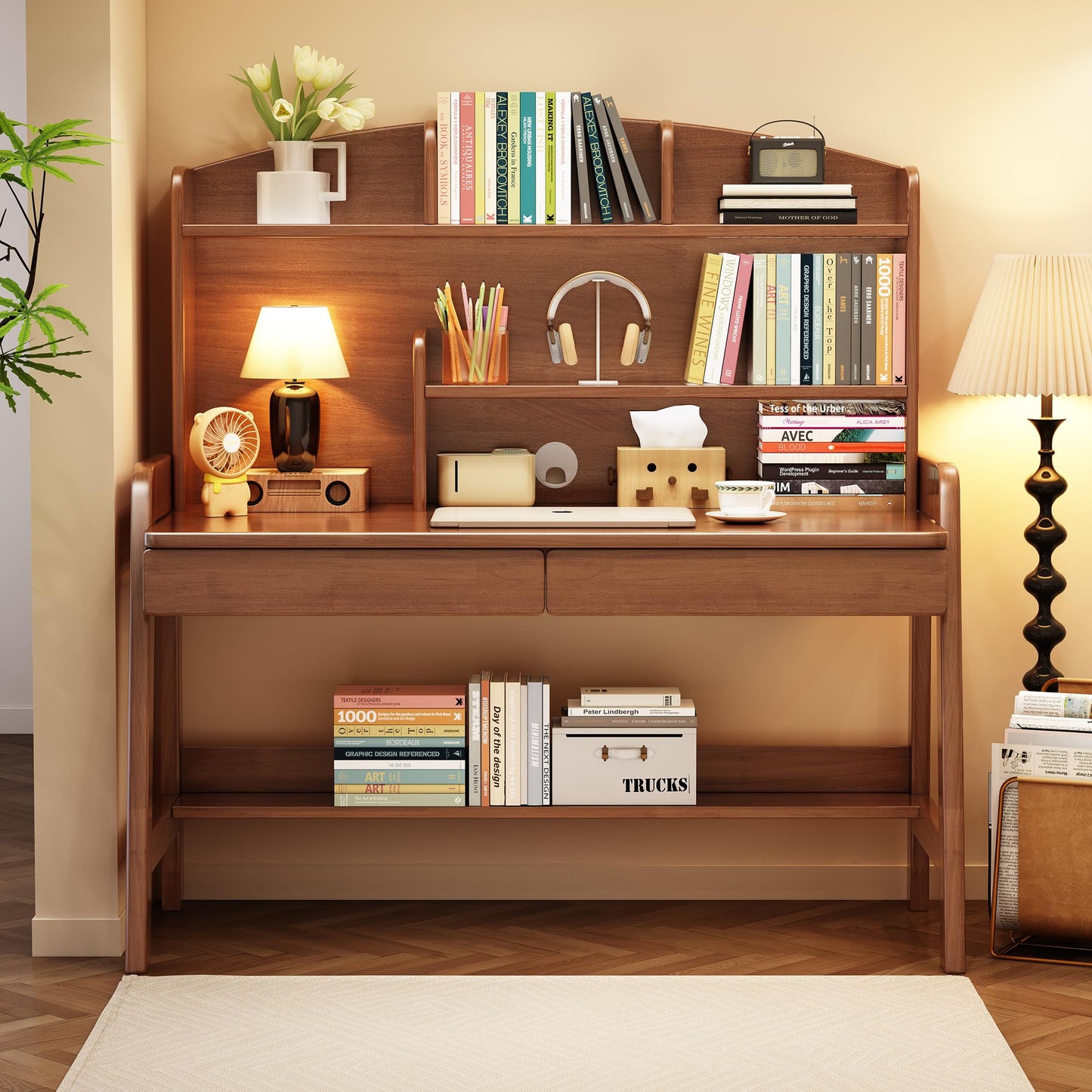 Kids Study Desk with Bookshelf and Drawers