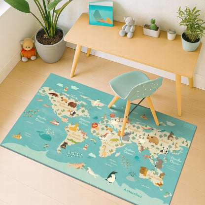 Washable Kids Play Rug with Colorful Map Design