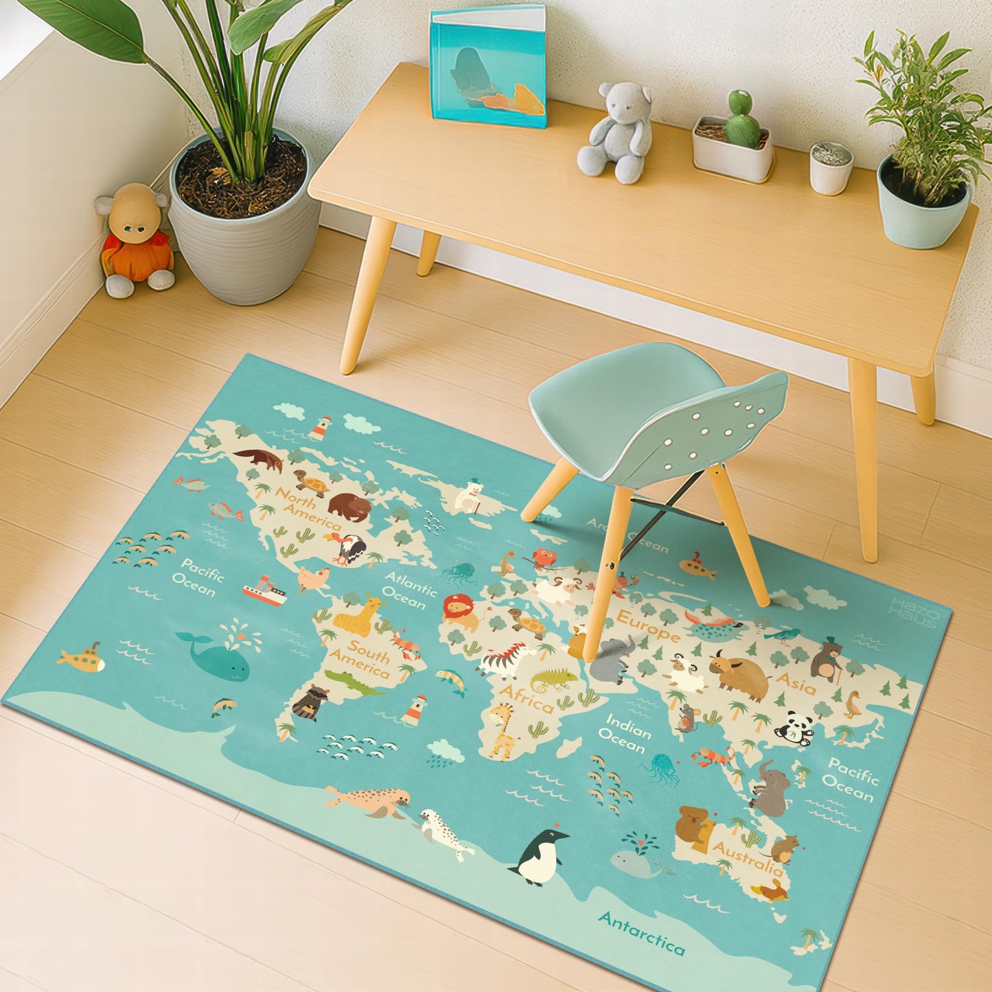 Washable Kids Play Rug with Colorful Map Design