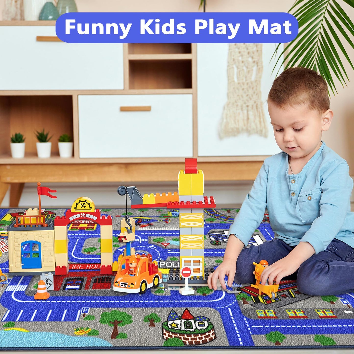 Educational Traffic Road Play Rug for Kids Room