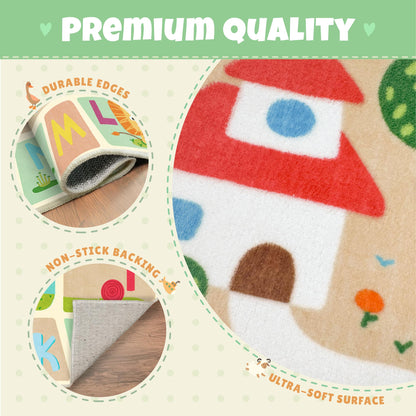 Washable Kids Play Rug with Colorful Map Design