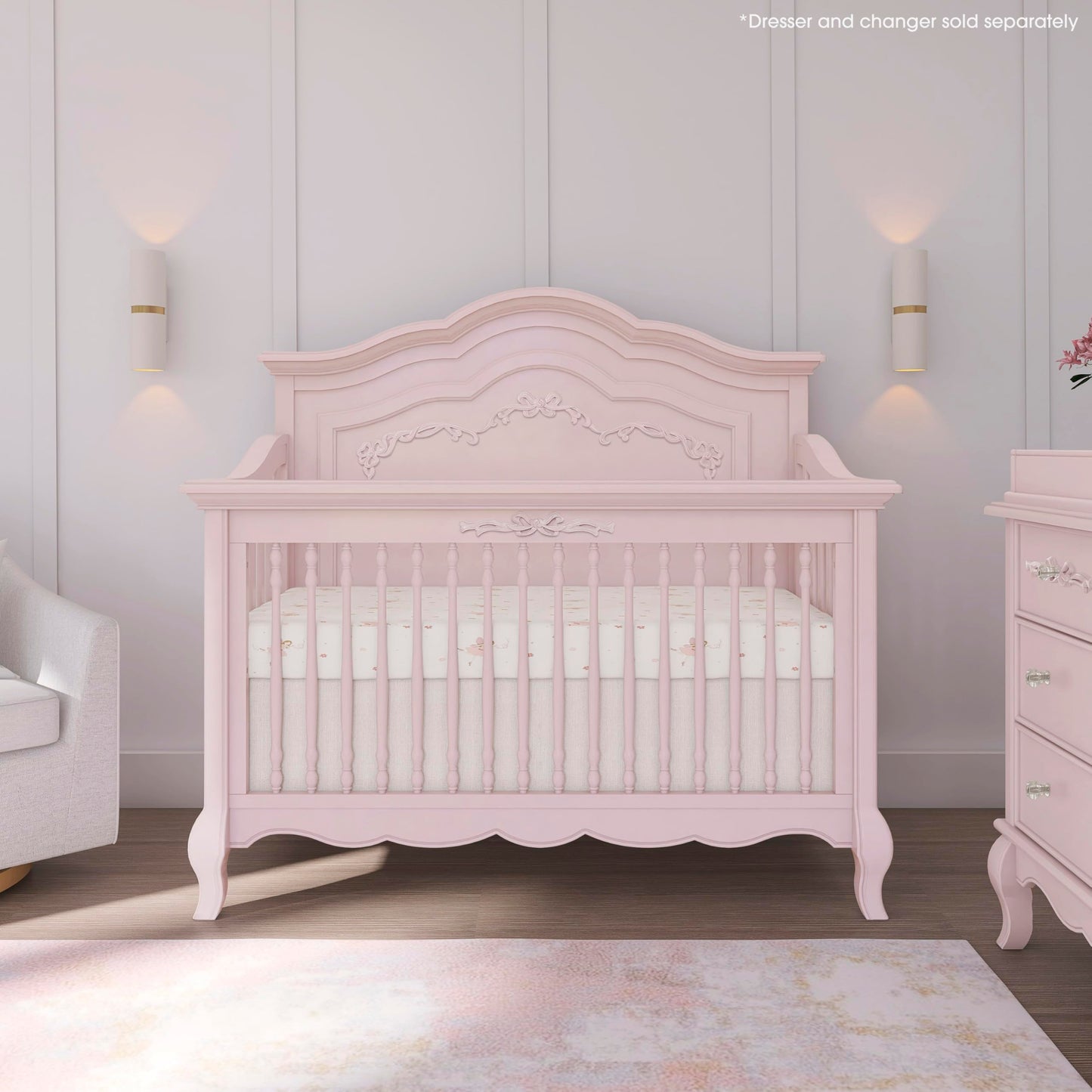 Convertible 5-in-1 Nursery Crib with Panel Headboard