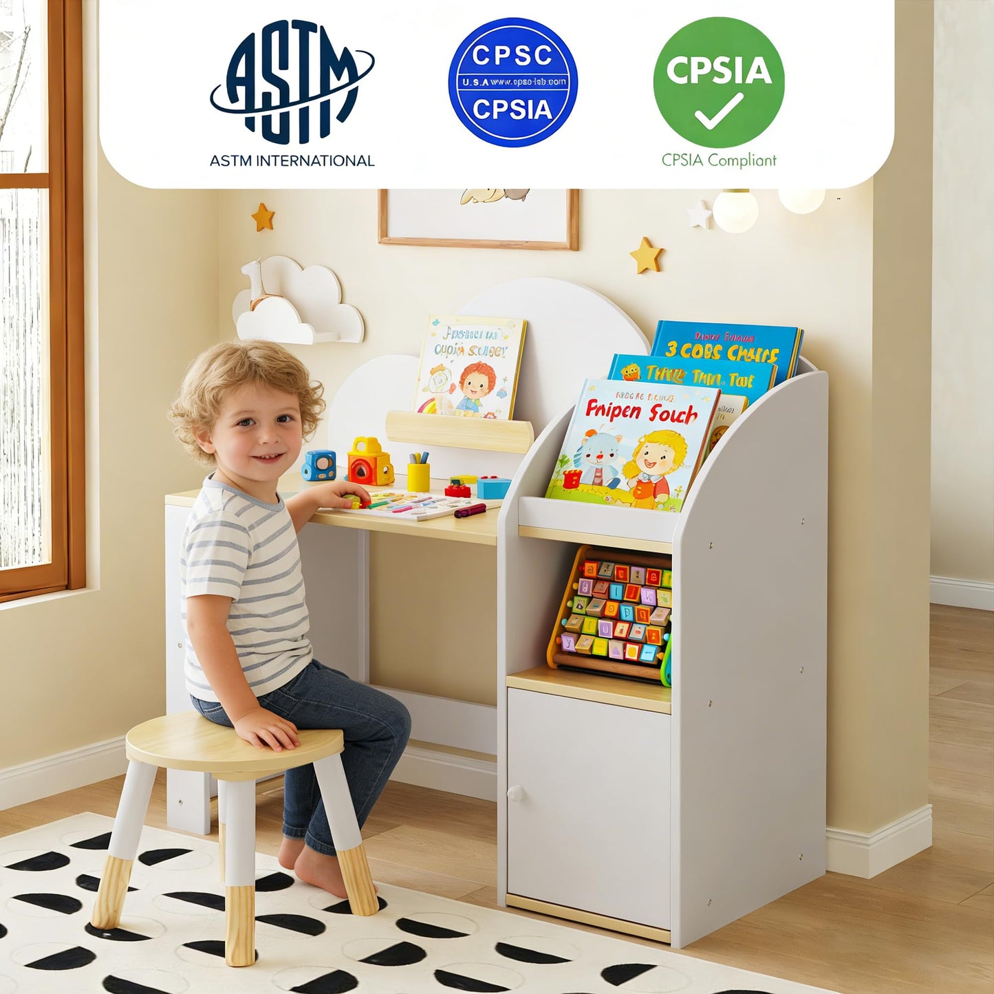 Kids Writing Desk with Storage Shelf