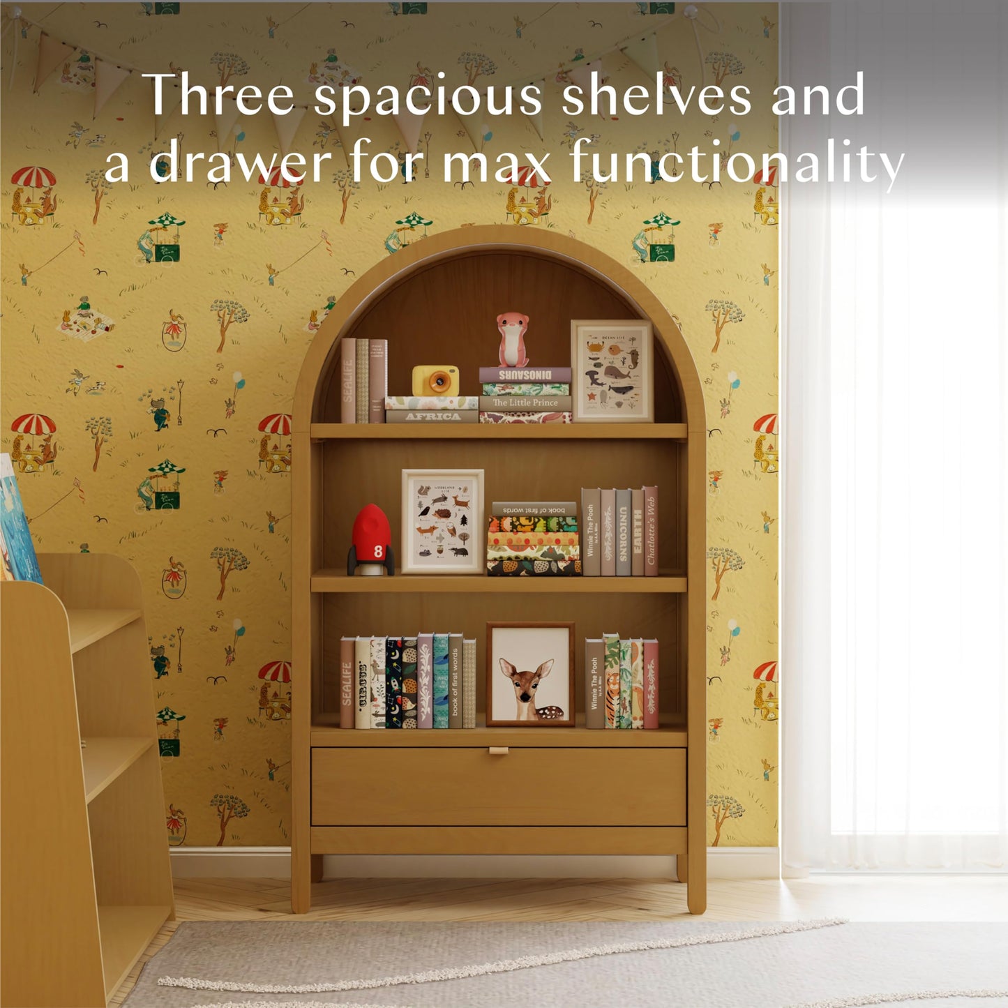 Wooden Bookcase with Drawer and Adjustable Shelf