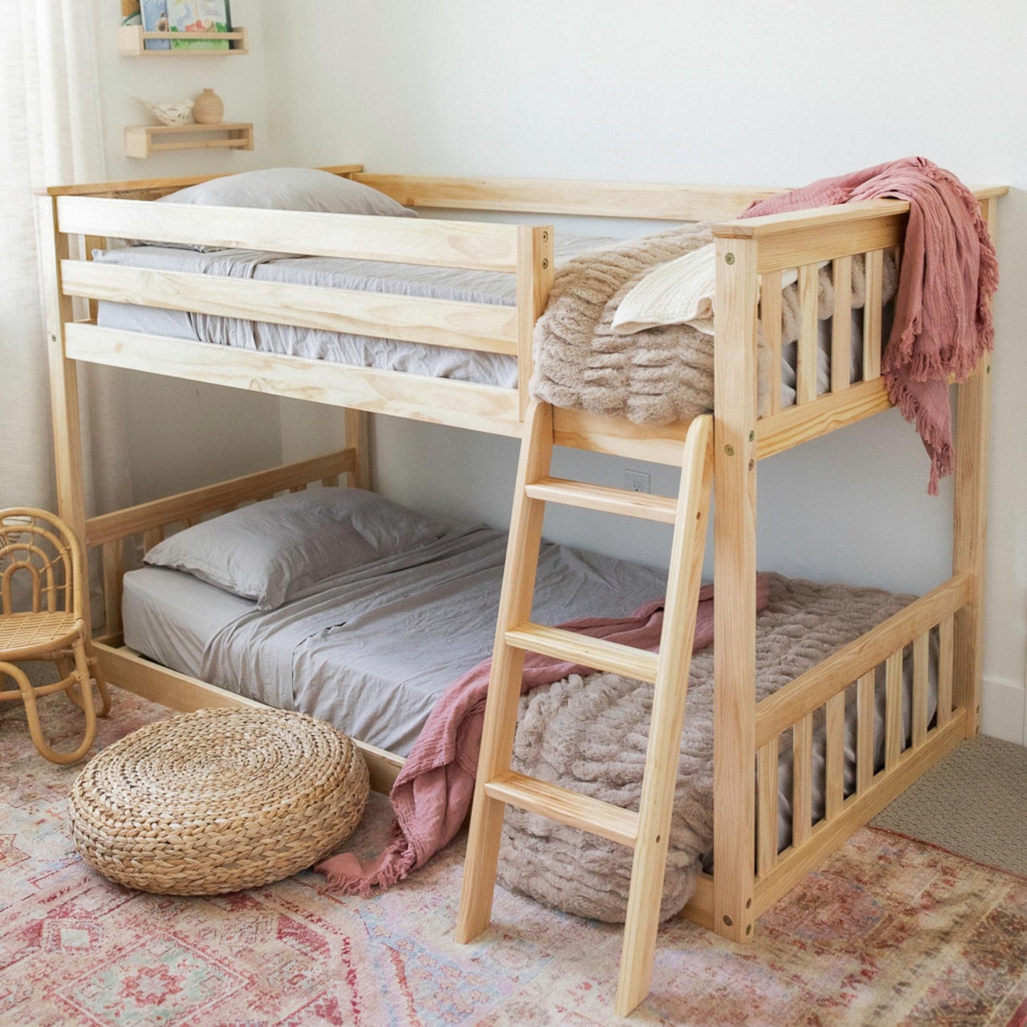 Twin Over Full Low Bunk Bed with Slide
