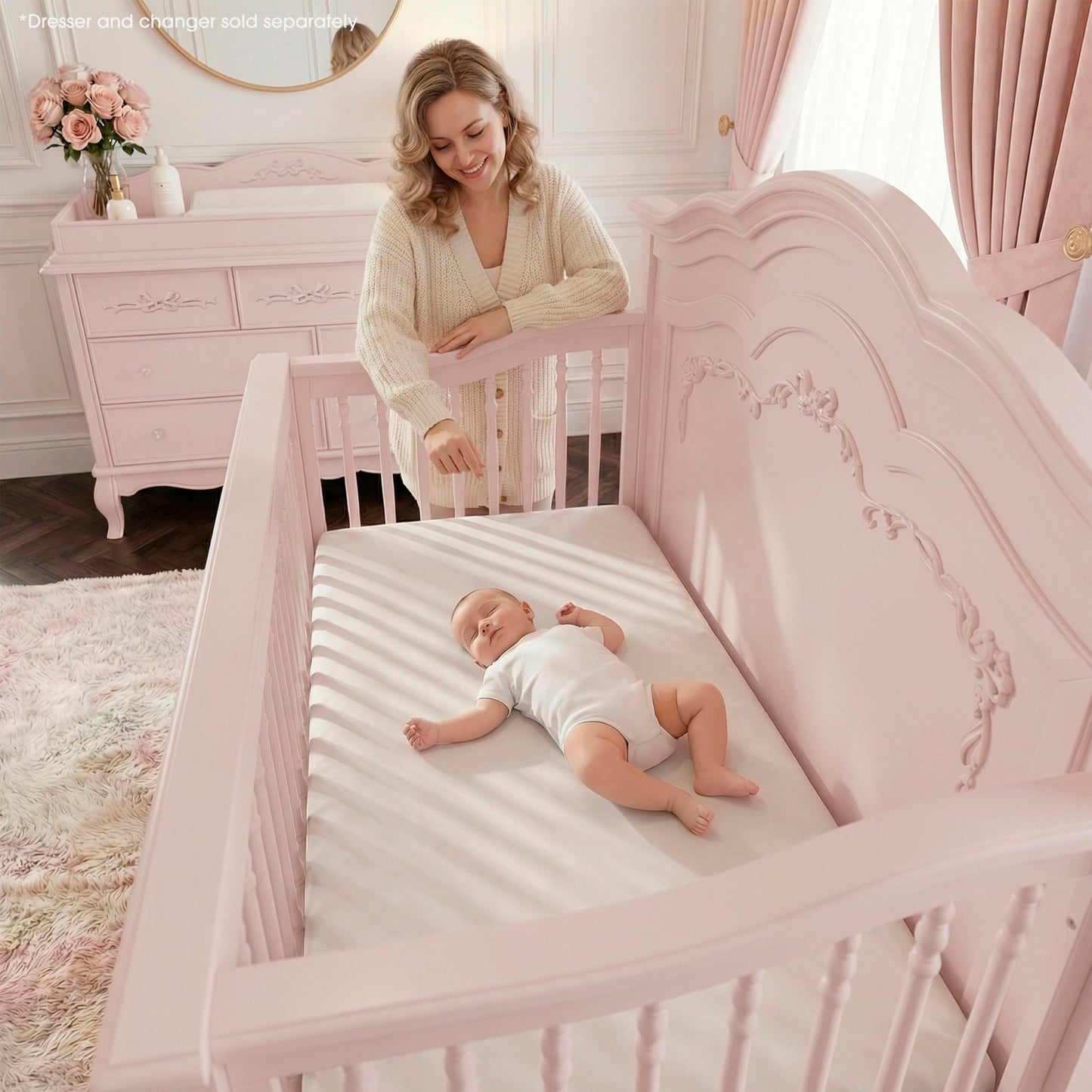 Convertible 5-in-1 Nursery Crib with Panel Headboard
