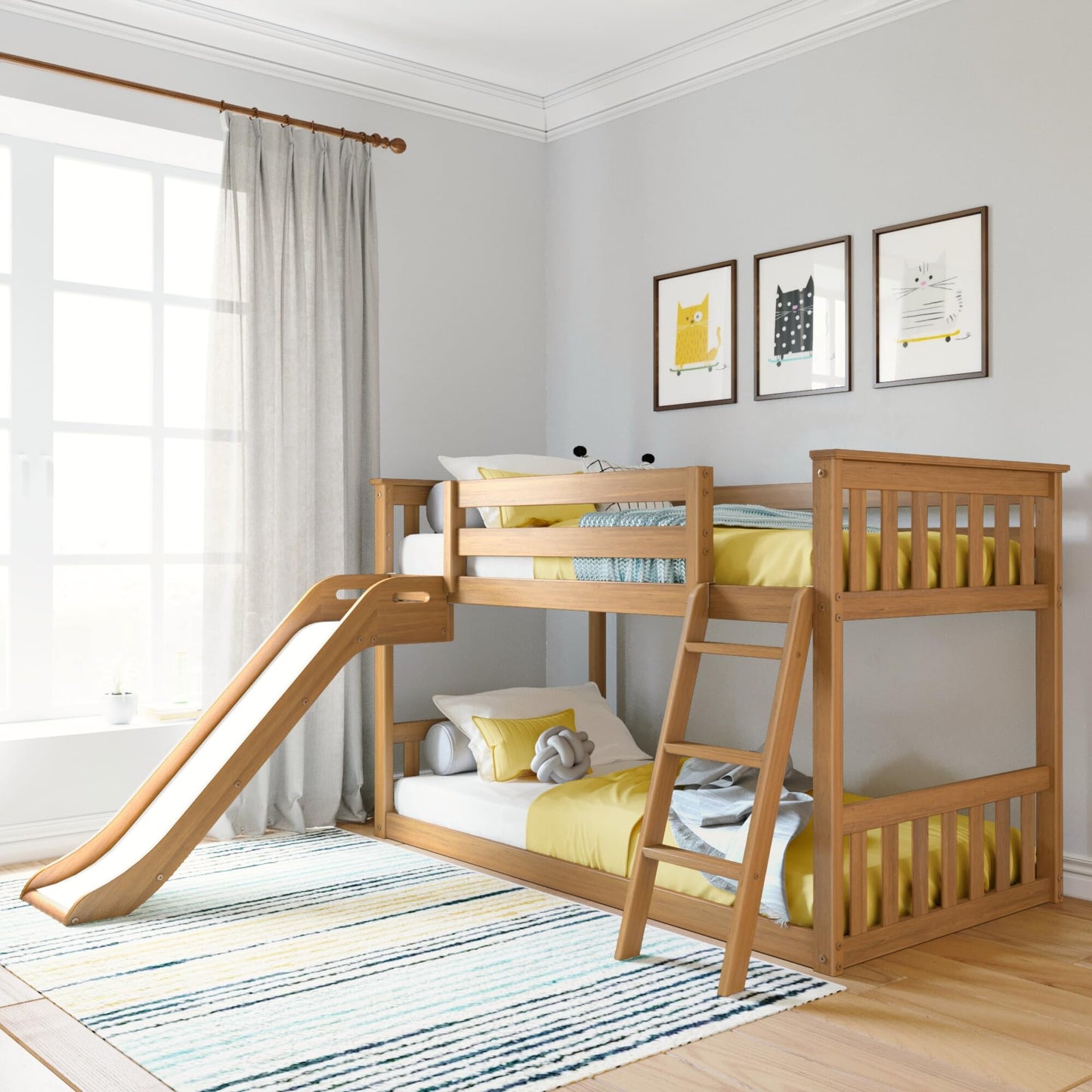 Twin Over Full Low Bunk Bed with Slide