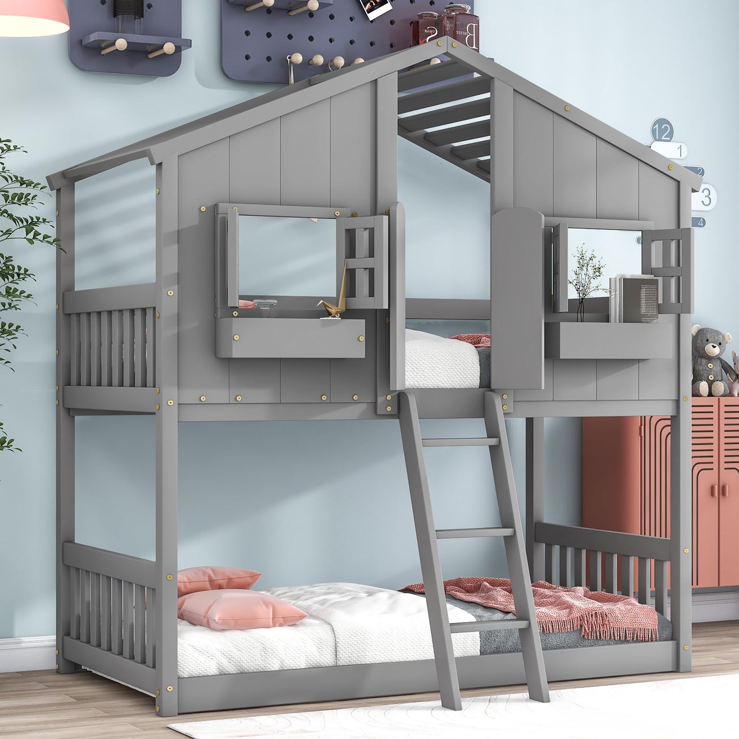 Twin House Bunk Bed with Storage Box