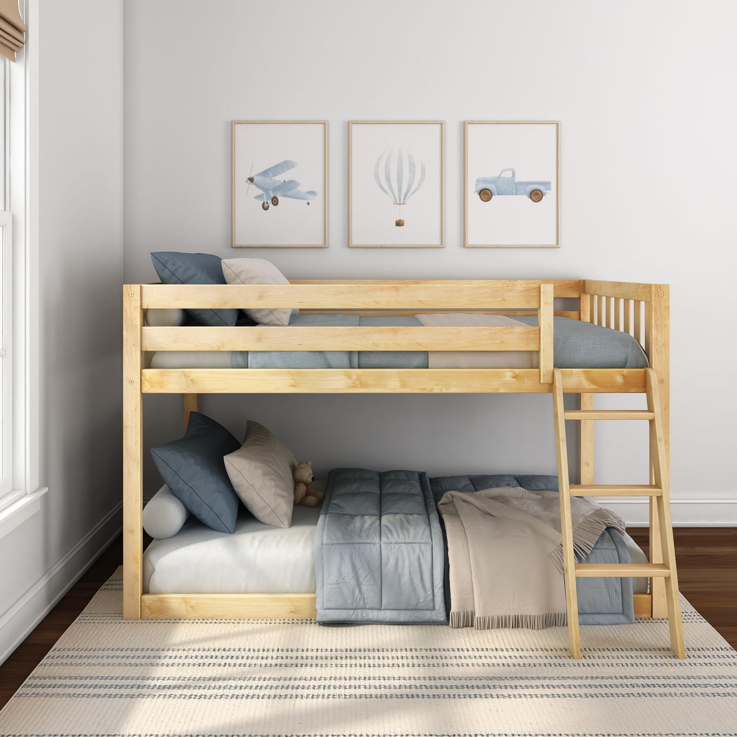 Twin Over Full Low Bunk Bed with Slide