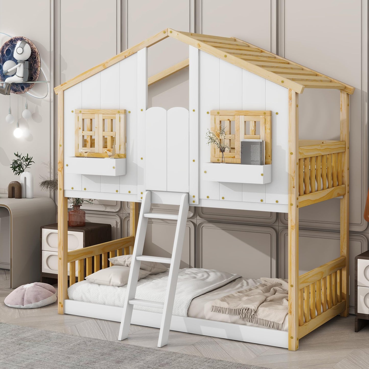 Twin House Bunk Bed with Storage Box