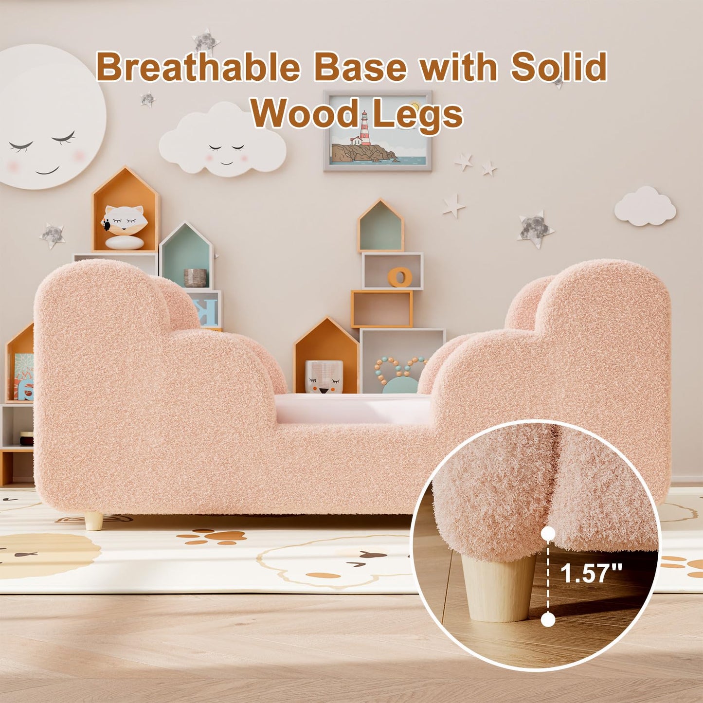 Upholstered Toddler Bed with Safety Guardrails