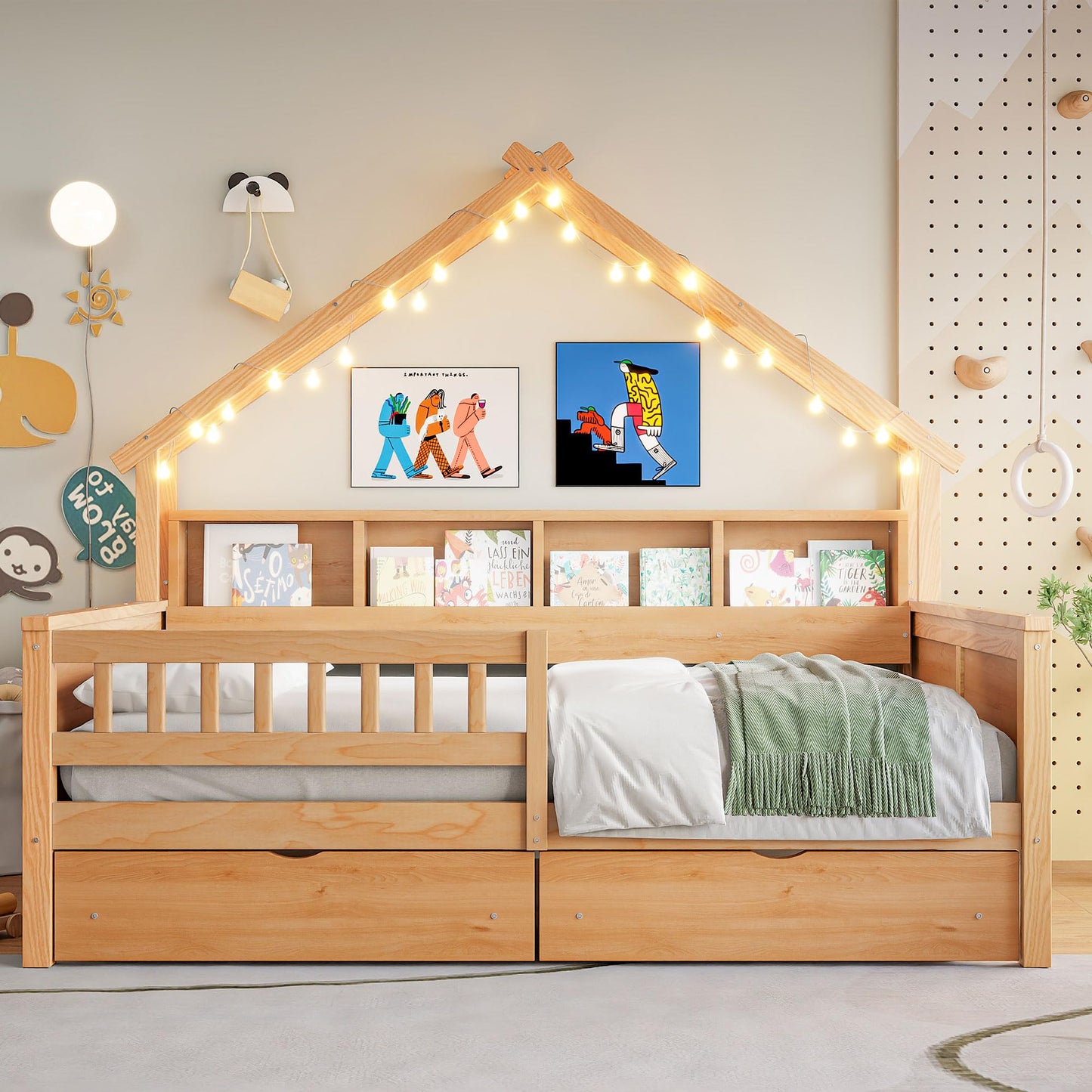 Boucle Upholstered Platform Bed with Headboard