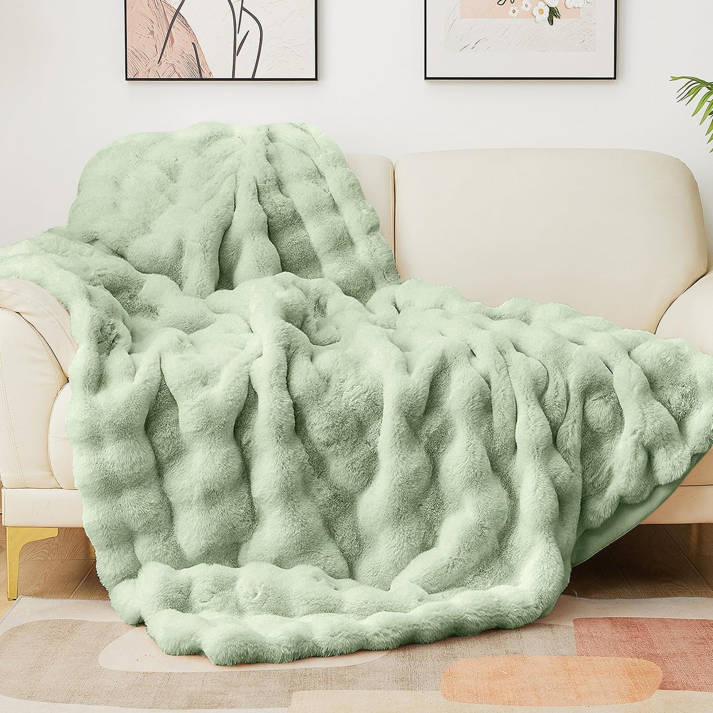 Luxury Faux Fur Bubble Blanket for Bed & Couch