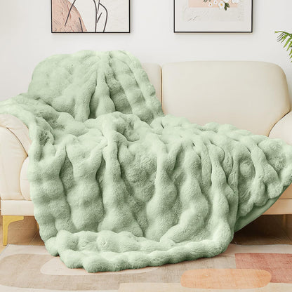Luxury Faux Fur Bubble Blanket for Bed & Couch