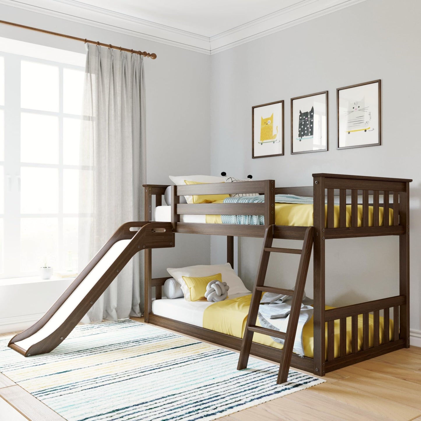 Twin Over Full Low Bunk Bed with Slide