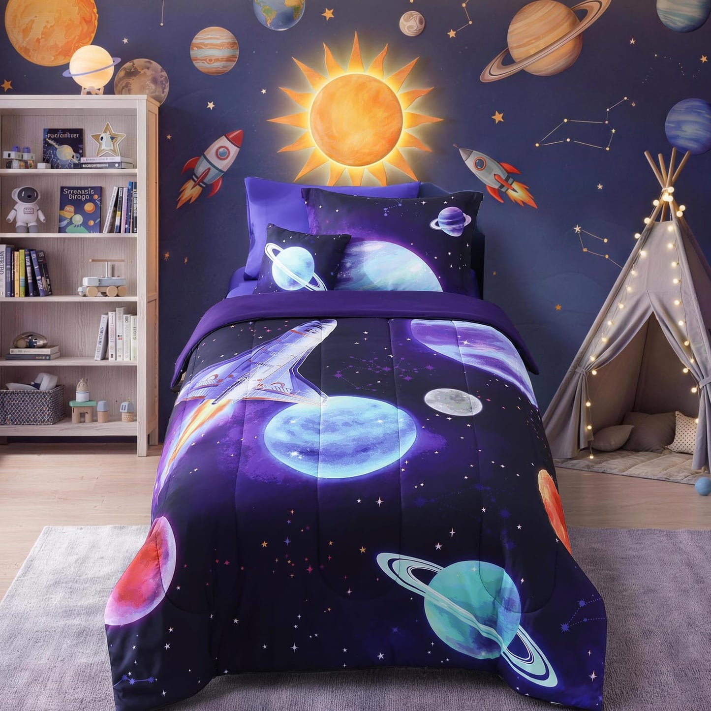 Glow-in-the-Dark Space Comforter Bedding Set