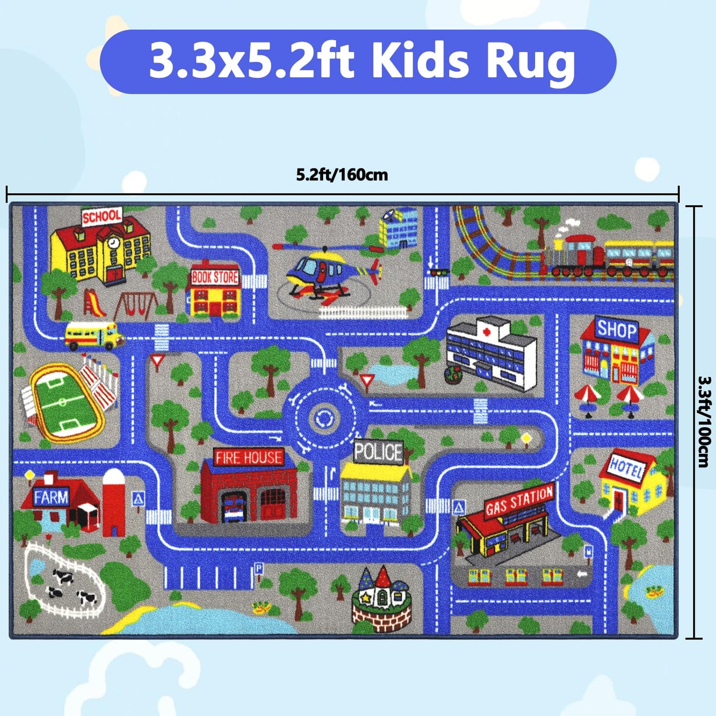 Educational Traffic Road Play Rug for Kids Room